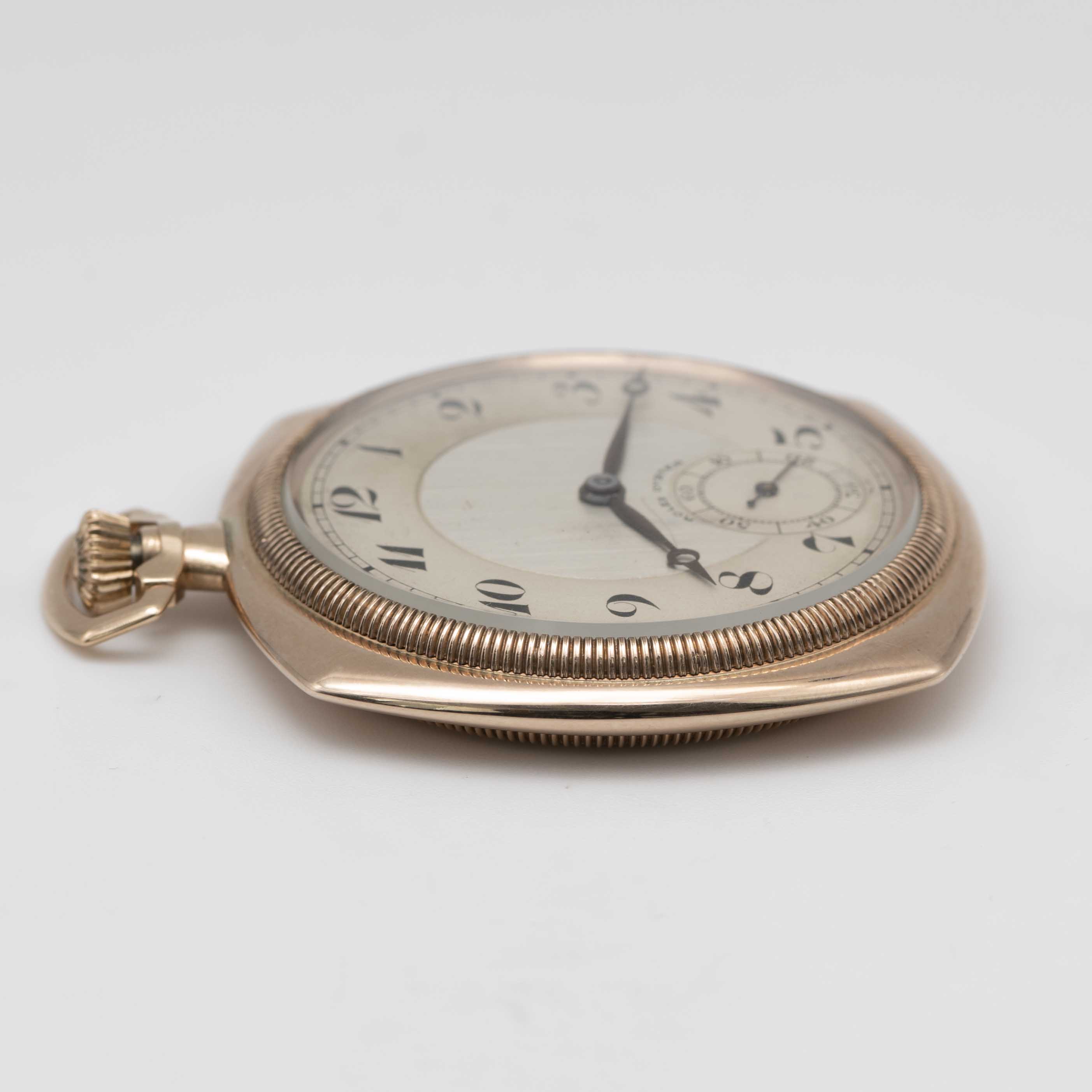 A RARE GENTLEMAN'S 9K SOLID GOLD ROLEX OYSTER "CUSHION" POCKET WATCH CIRCA 1920s, WITH BREGUET - Image 8 of 11