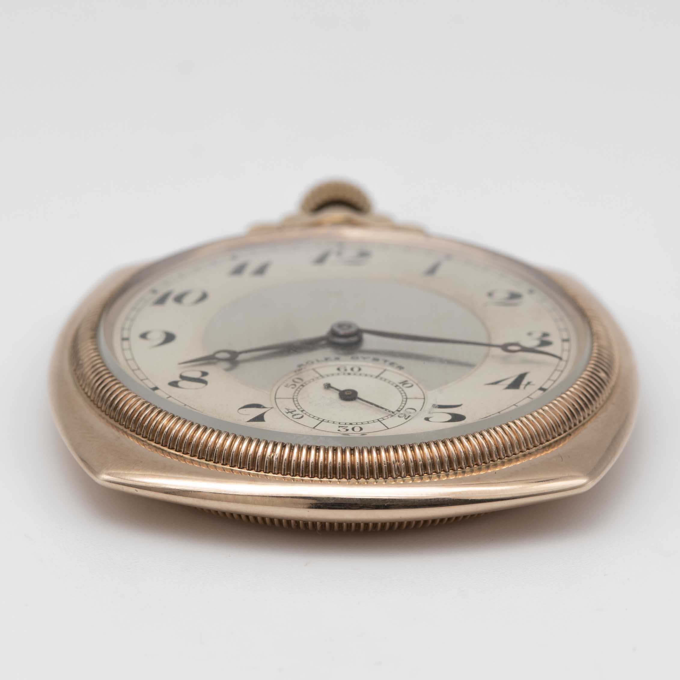A RARE GENTLEMAN'S 9K SOLID GOLD ROLEX OYSTER "CUSHION" POCKET WATCH CIRCA 1920s, WITH BREGUET - Image 9 of 11