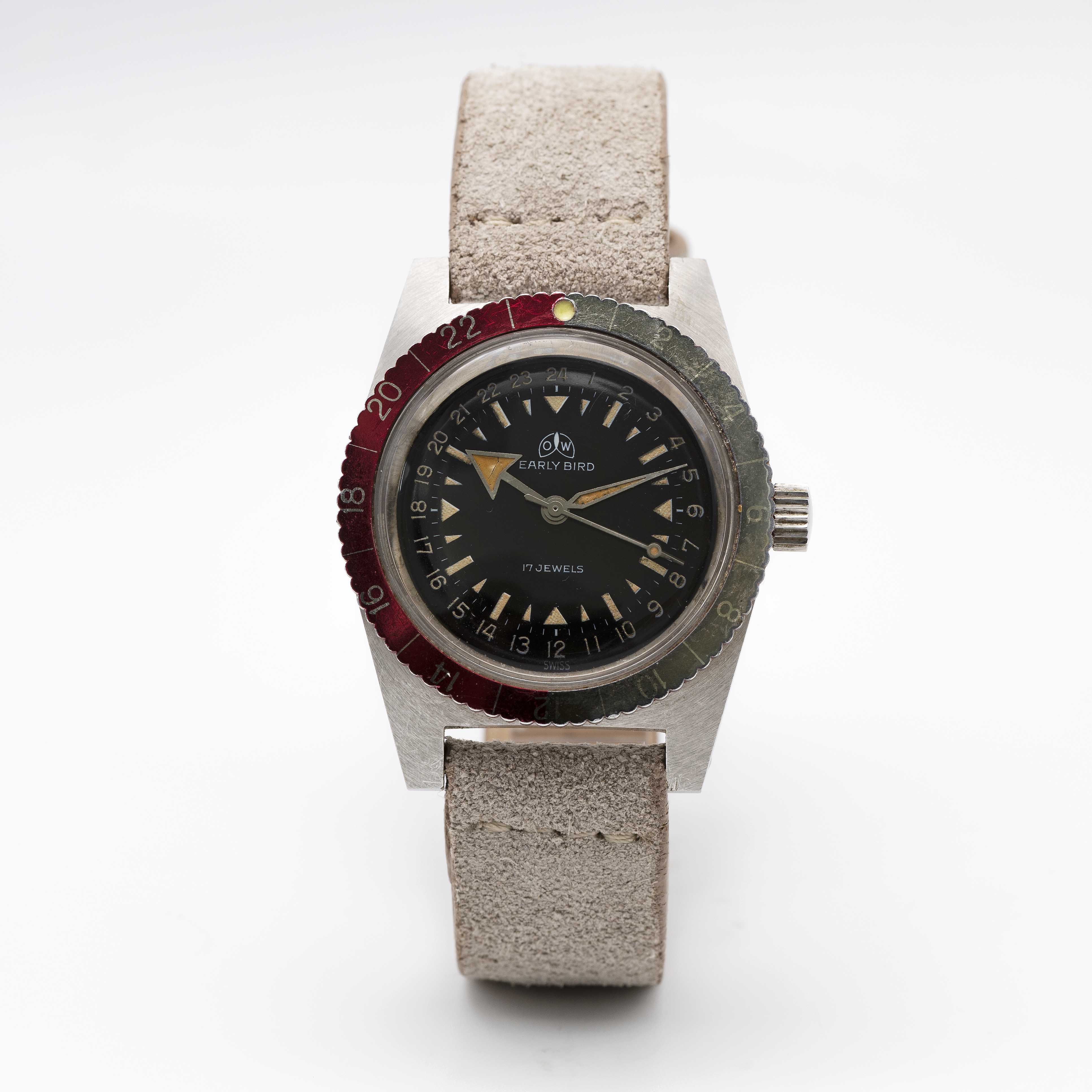 A RARE GENTLEMAN'S STAINLESS STEEL OLLECH & WAJS EARLY BIRD GMT WRIST WATCH CIRCA 1960s, REF. 2834 - Image 2 of 8