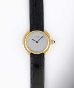 A LADIES 18K SOLID GOLD CARTIER PARIS VENDOME WRIST WATCH CIRCA 1990s,  WITH BRUSHED SILVER DIAL,