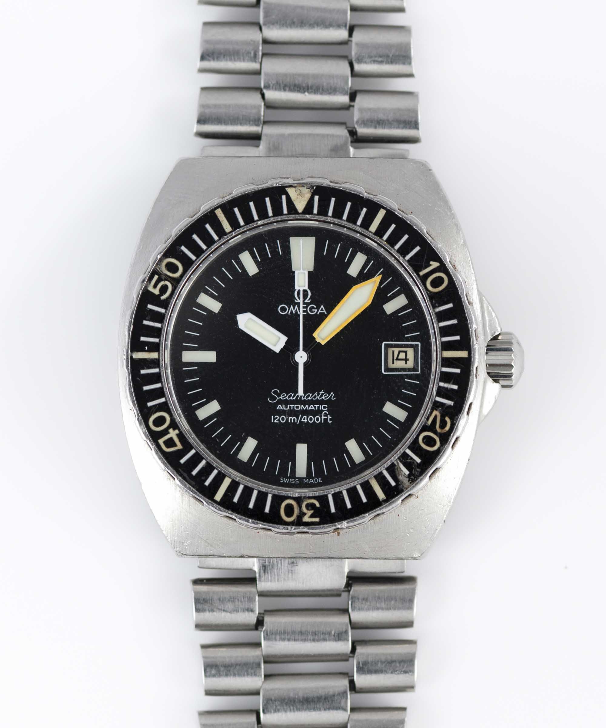 A RARE GENTLEMAN'S STAINLESS STEEL OMEGA SEAMASTER 120M AUTOMATIC "BABY PLOPROF" BRACELET WATCH