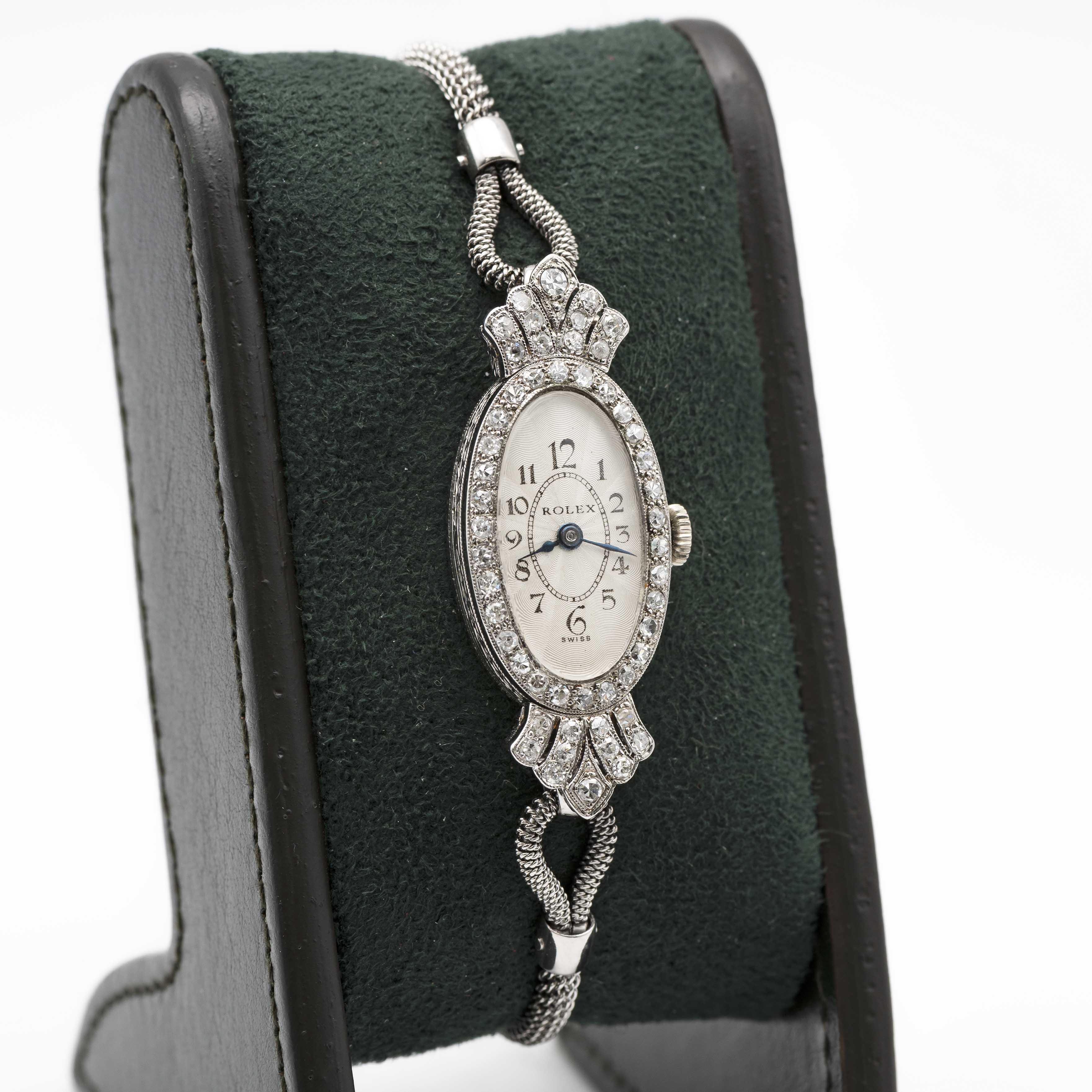 A LADIES FINE SOLID WHITE GOLD & DIAMOND ROLEX COCKTAIL BRACELET WATCH CIRCA 1926, WITH GUILLOCHE - Image 4 of 10
