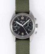 A RARE GENTLEMAN'S STAINLESS STEEL BRITISH MILITARY PRECISTA RAF PILOTS CHRONOGRAPH WRIST WATCH