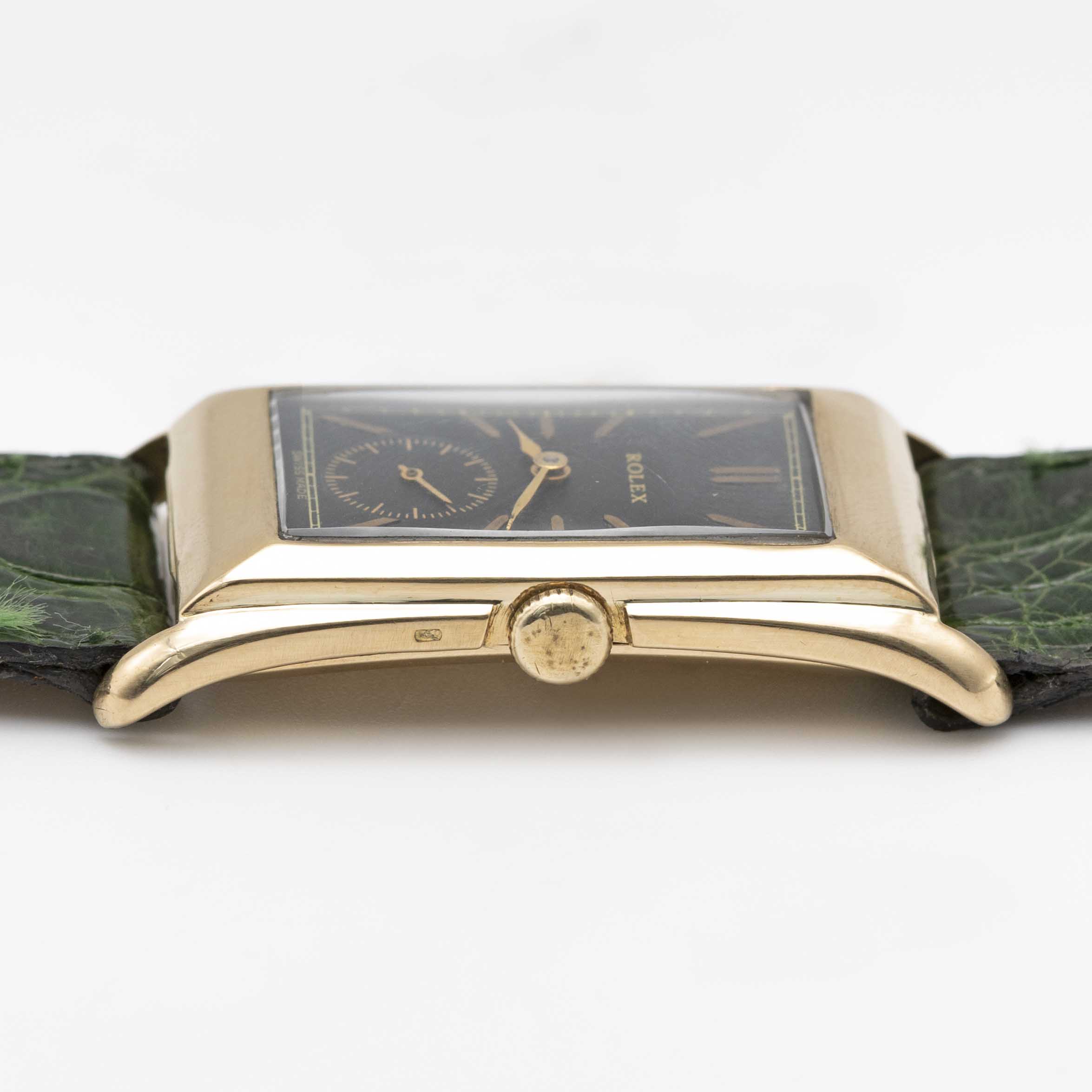 A GENTLEMAN'S 18K SOLID GOLD ROLEX BRANCARD "PRINCE" FLARED RECTANGULAR WRIST WATCH CIRCA 1930s, - Image 8 of 9