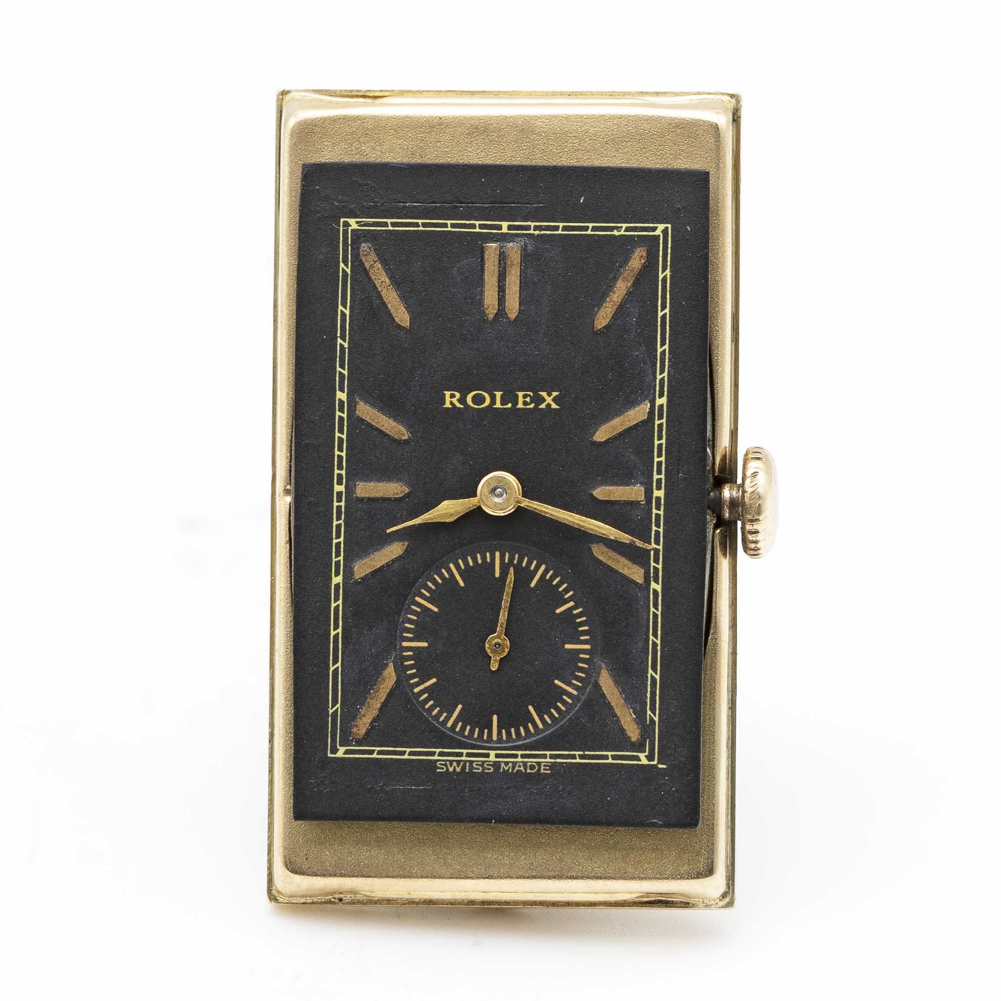 A GENTLEMAN'S 18K SOLID GOLD ROLEX BRANCARD "PRINCE" FLARED RECTANGULAR WRIST WATCH CIRCA 1930s, - Image 6 of 9