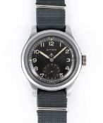 A GENTLEMAN'S STAINLESS STEEL BRITISH MILITARY CYMA W.W.W. WRIST WATCH CIRCA 1945, PART OF THE 
