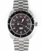 A GENTLEMAN'S STAINLESS STEEL ENICAR SHERPA STAR DIVER DAY DATE BRACELET WATCH CIRCA 1970, REF.