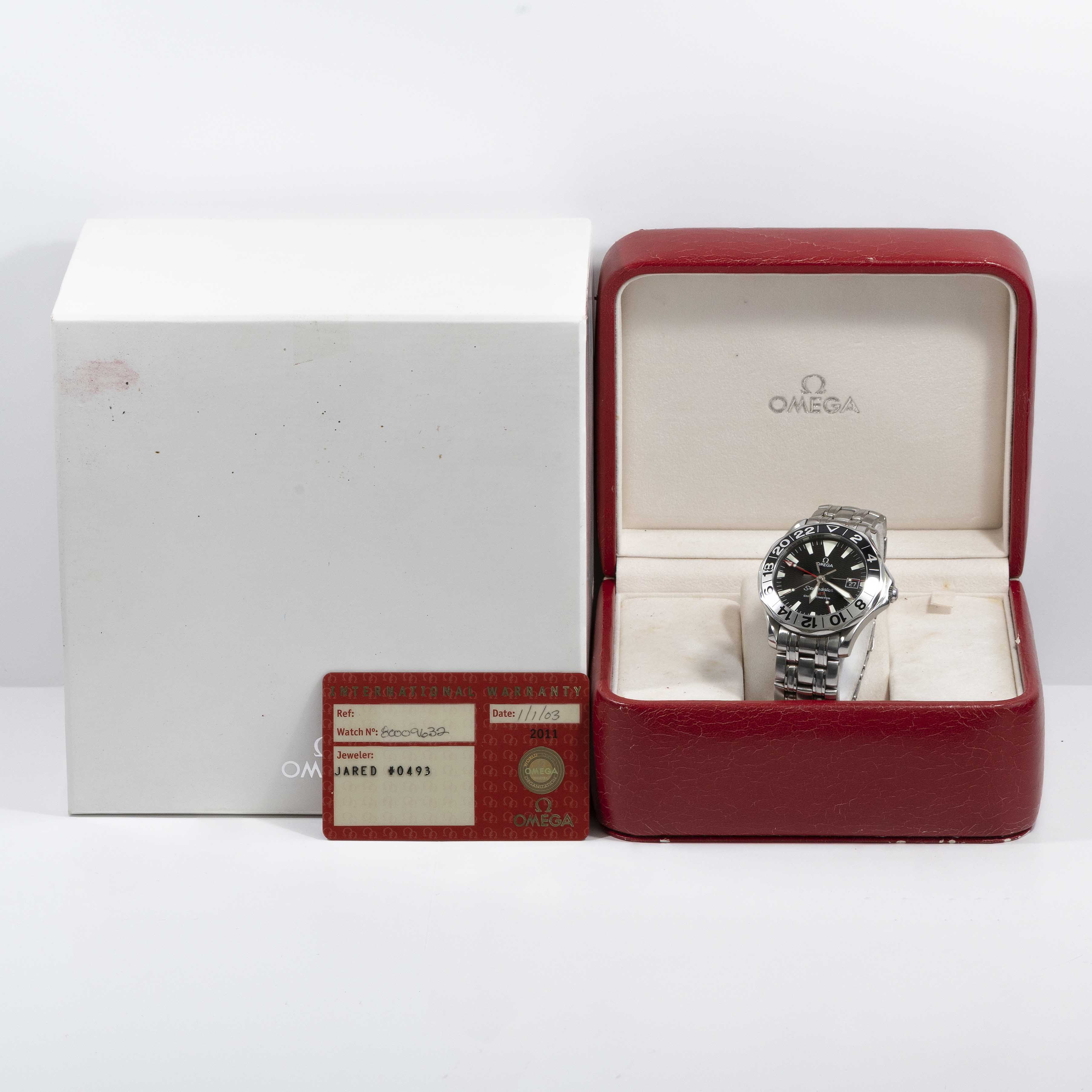 A GENTLEMAN'S STAINLESS STEEL OMEGA SEAMASTER GMT CHRONOMETER BRACELET WATCH DATED 2003, REF. 2234. - Image 9 of 9