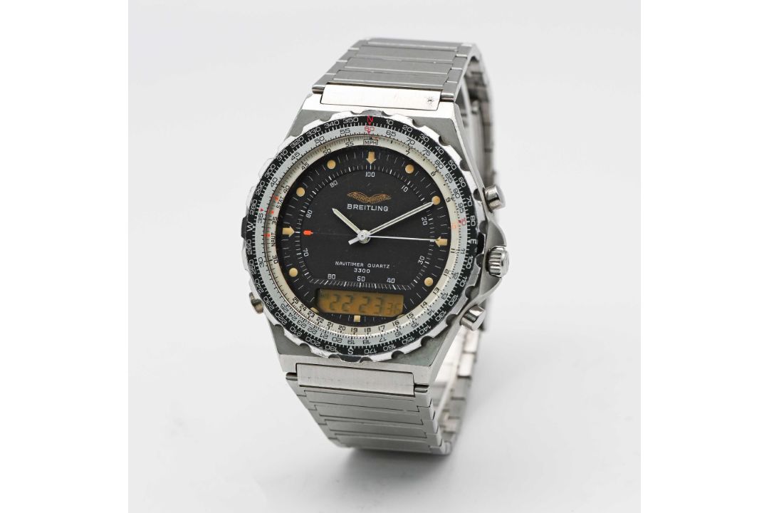 A GENTLEMAN'S STAINLESS STEEL IRAQI MILITARY AIR FORCE BREITLING JUPITER NAVITIMER QUARTZ 3300 - Image 3 of 8