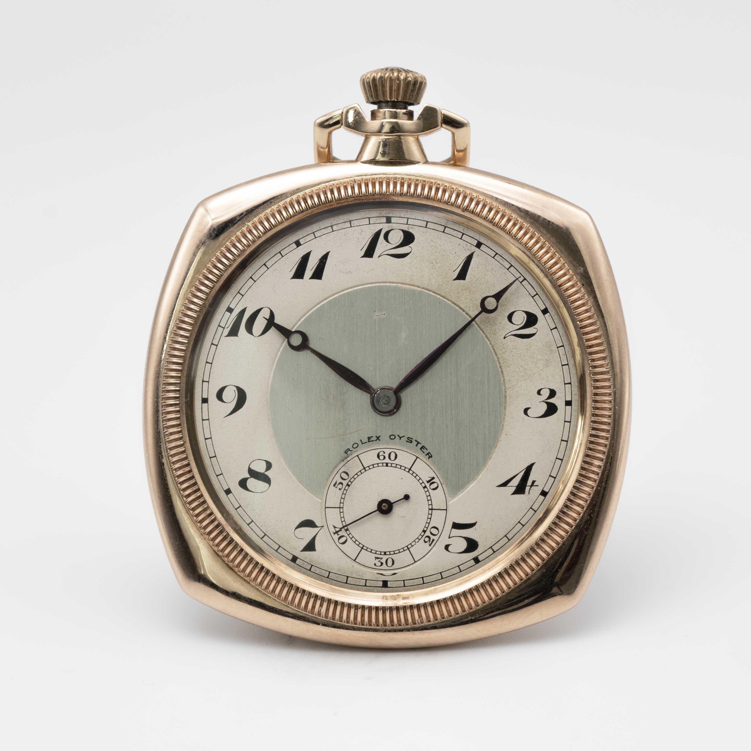 A RARE GENTLEMAN'S 9K SOLID GOLD ROLEX OYSTER "CUSHION" POCKET WATCH CIRCA 1920s, WITH BREGUET - Image 2 of 11