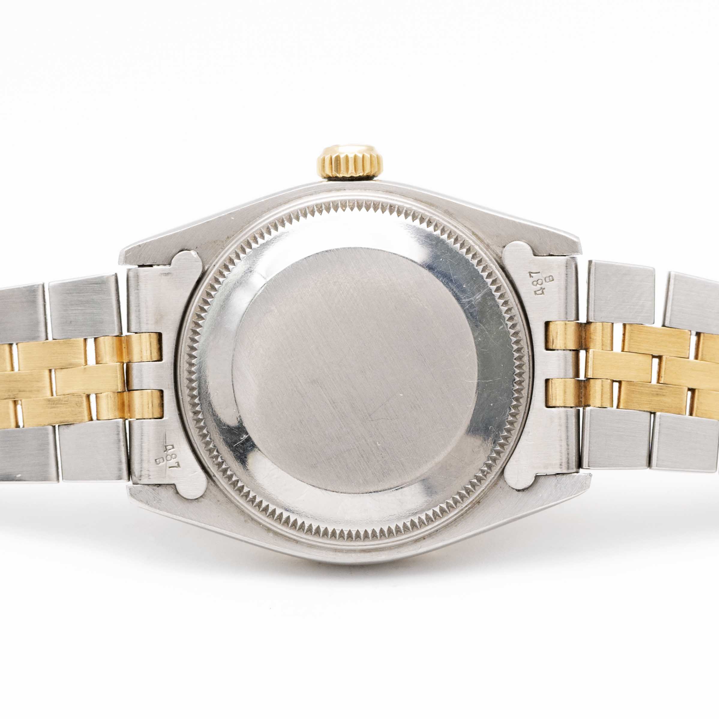A MID SIZE STEEL & GOLD ROLEX OYSTER PERPETUAL DATEJUST BRACELET WATCH CIRCA 1983, REF. 6827 - Image 6 of 9