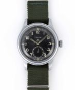 A GENTLEMAN'S STAINLESS STEEL BRITISH MILITARY TIMOR W.W.W. WRIST WATCH CIRCA 1945, PART OF THE 