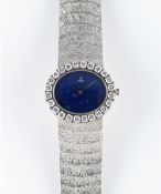 A LADIES FINE 18K SOLID WHITE GOLD & DIAMOND EBEL BRACELET WATCH CIRCA 1970s, WITH LAPIS DIAL,