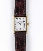 A GENTLEMAN'S SIZE 18K SOLID GOLD CARTIER PARIS TANK WRIST WATCH CIRCA 1990s, WITH CARTIER BOX &