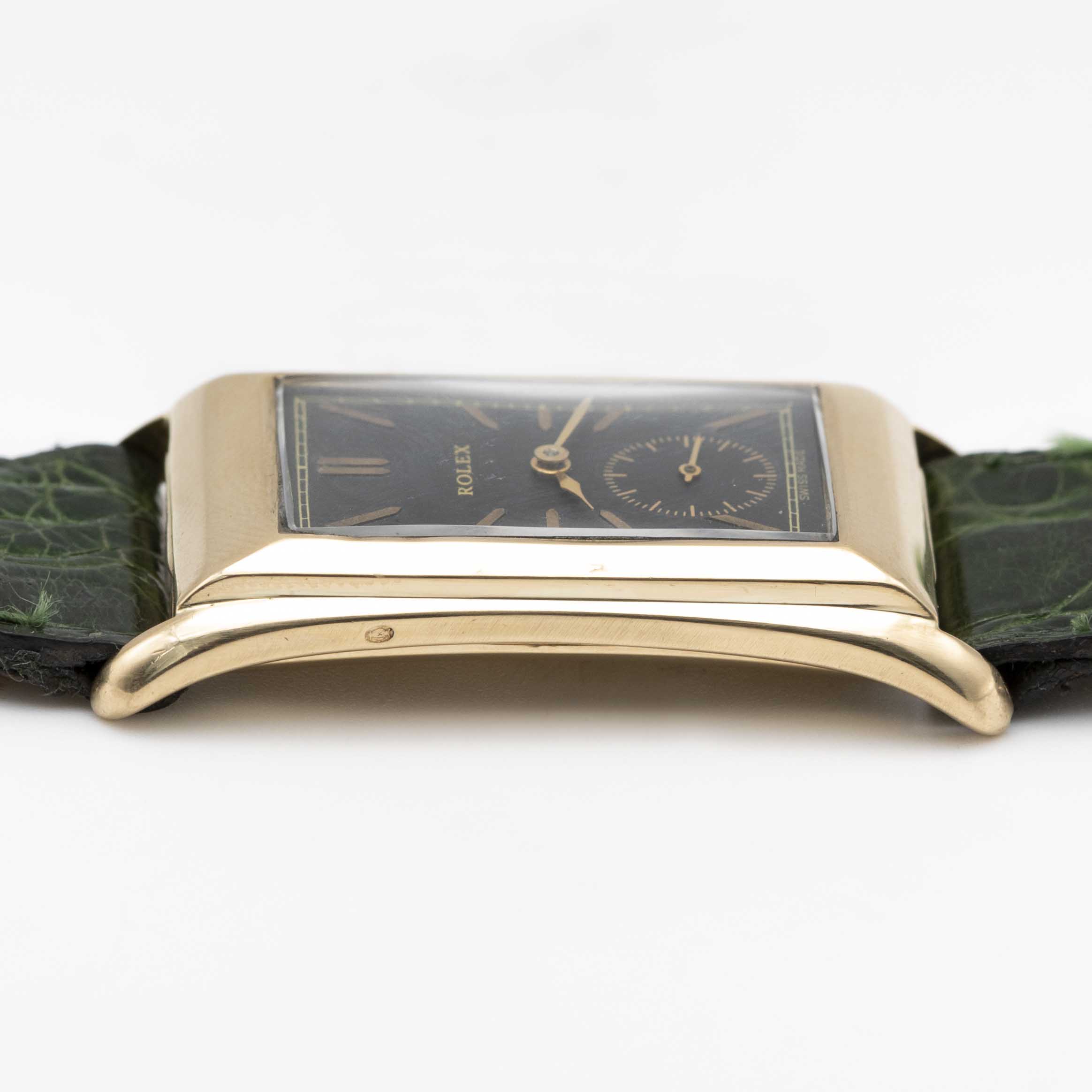 A GENTLEMAN'S 18K SOLID GOLD ROLEX BRANCARD "PRINCE" FLARED RECTANGULAR WRIST WATCH CIRCA 1930s, - Image 9 of 9