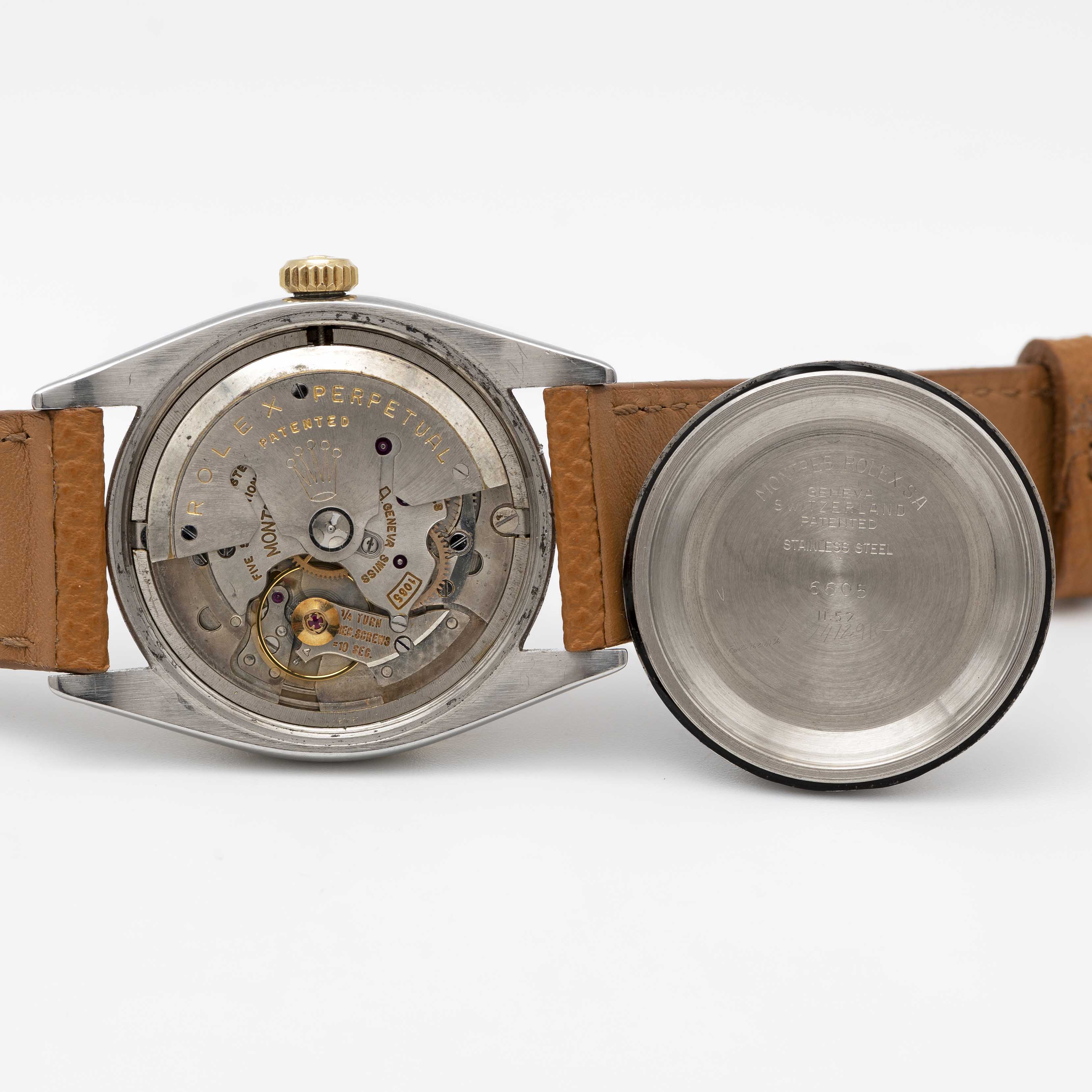 A RARE GENTLEMAN'S STEEL & GOLD ROLEX OYSTER PERPETUAL DATEJUST WRIST WATCH CIRCA 1957, REF. 6605 - Image 7 of 9