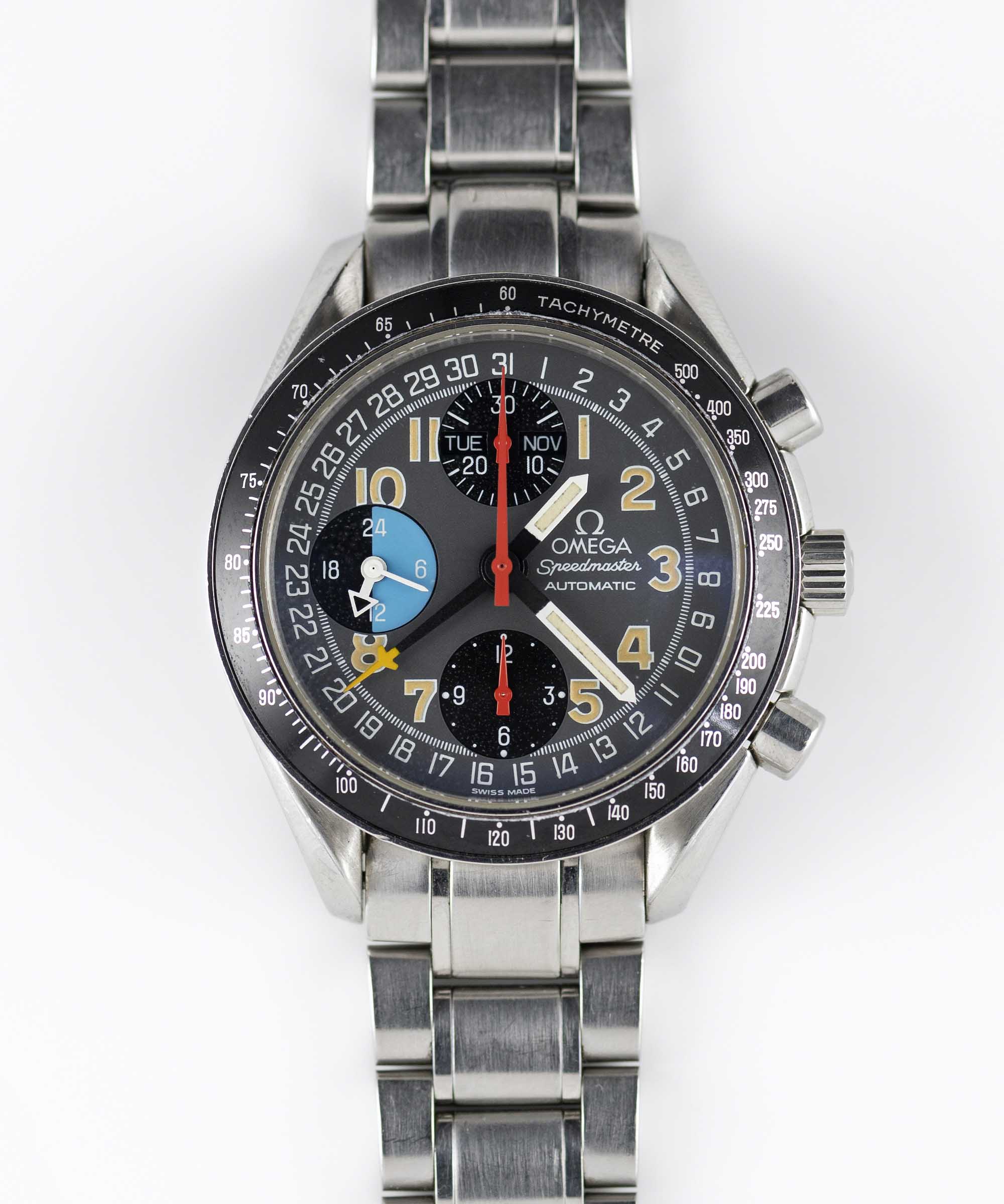 A GENTLEMAN'S STAINLESS STEEL OMEGA SPEEDMASTER "MK40" TRIPLE CALENDAR AUTOMATIC CHRONOGRAPH