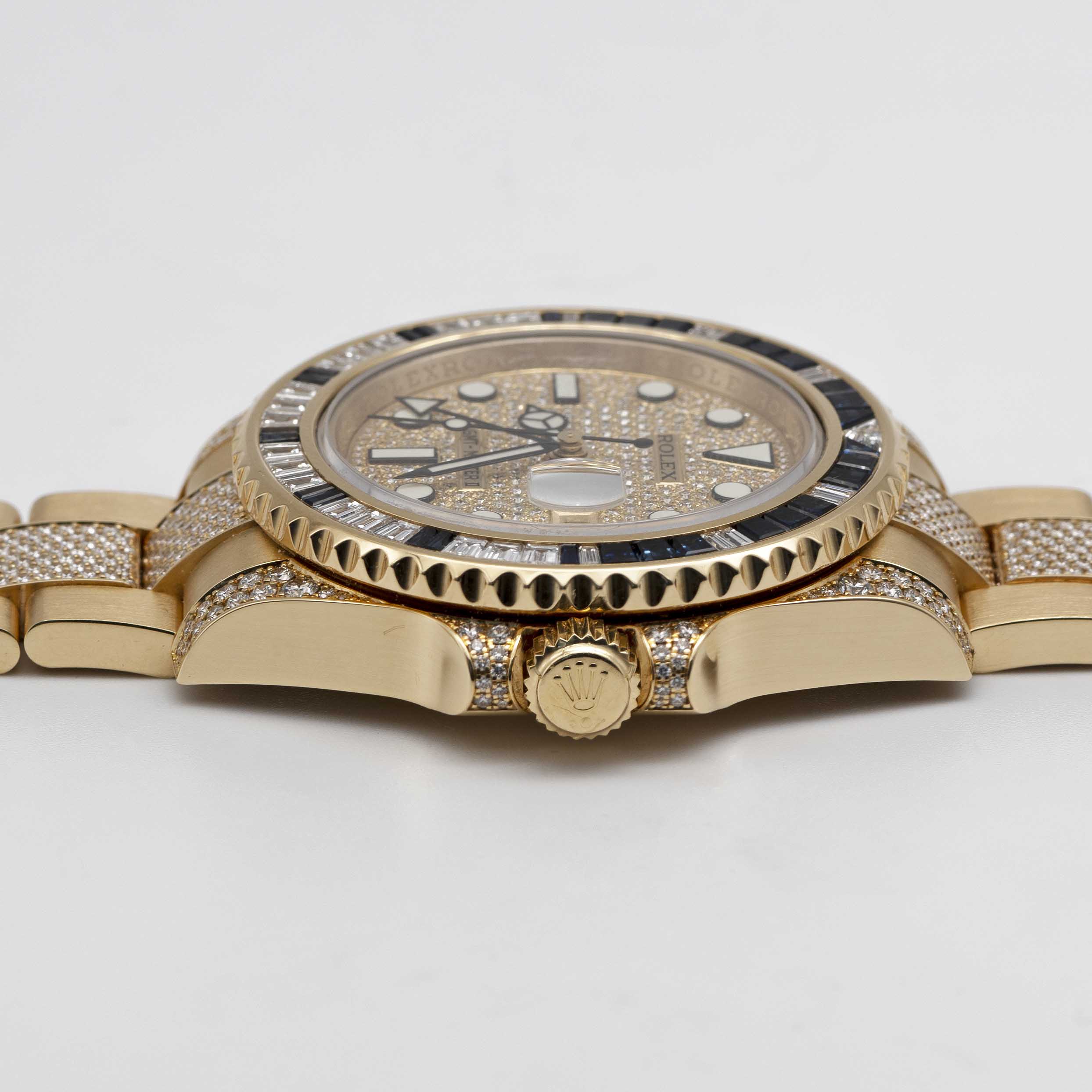 A FINE & RARE 18K SOLID YELLOW GOLD, DIAMOND & SAPPHIRE ROLEX OYSTER PERPETUAL DATE GMT MASTER II - Image 10 of 12