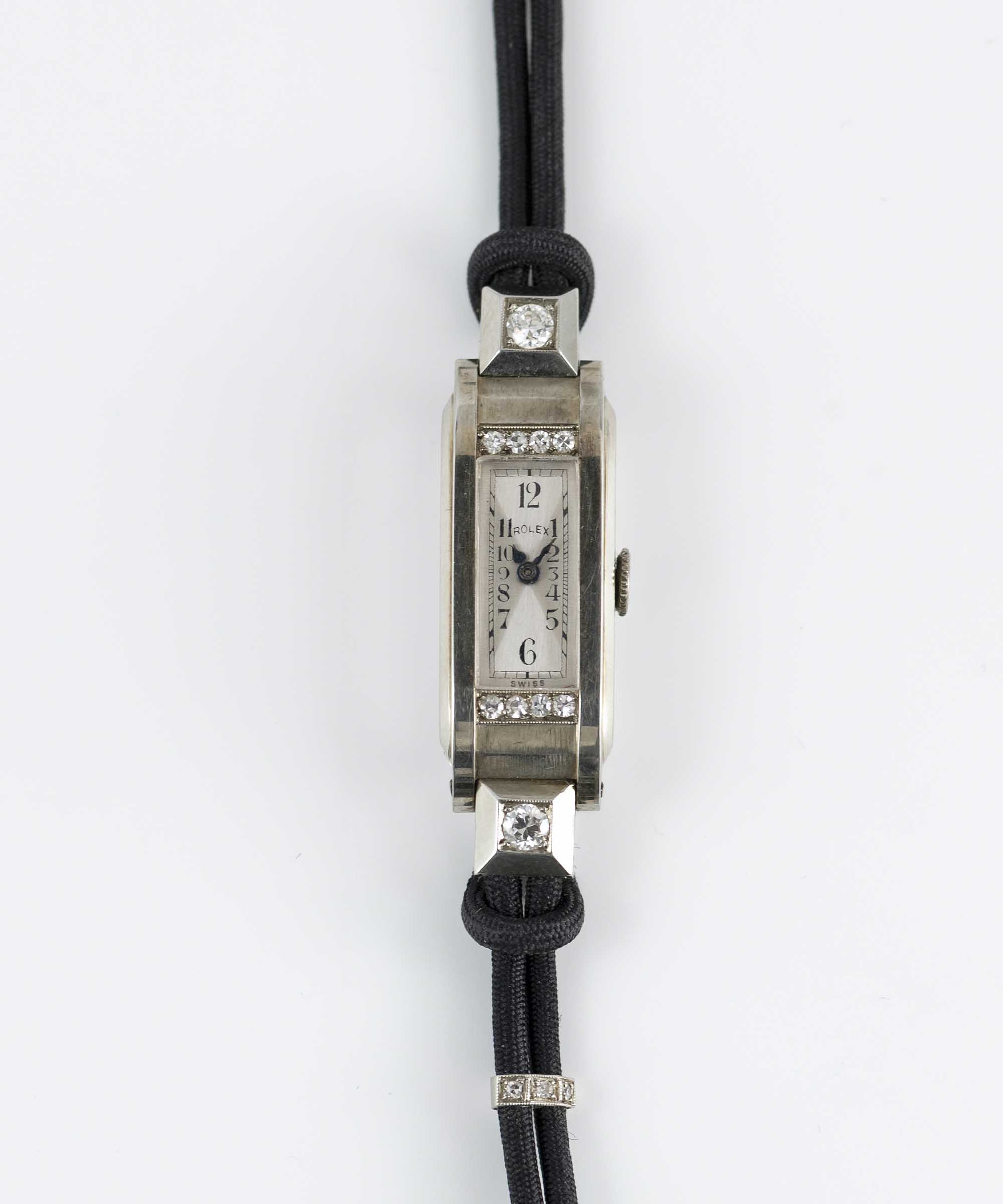 A LADIES FINE 18K SOLID WHITE GOLD & DIAMOND ROLEX PRINCESS WRIST WATCH CIRCA 1930s, REF. 538 WITH