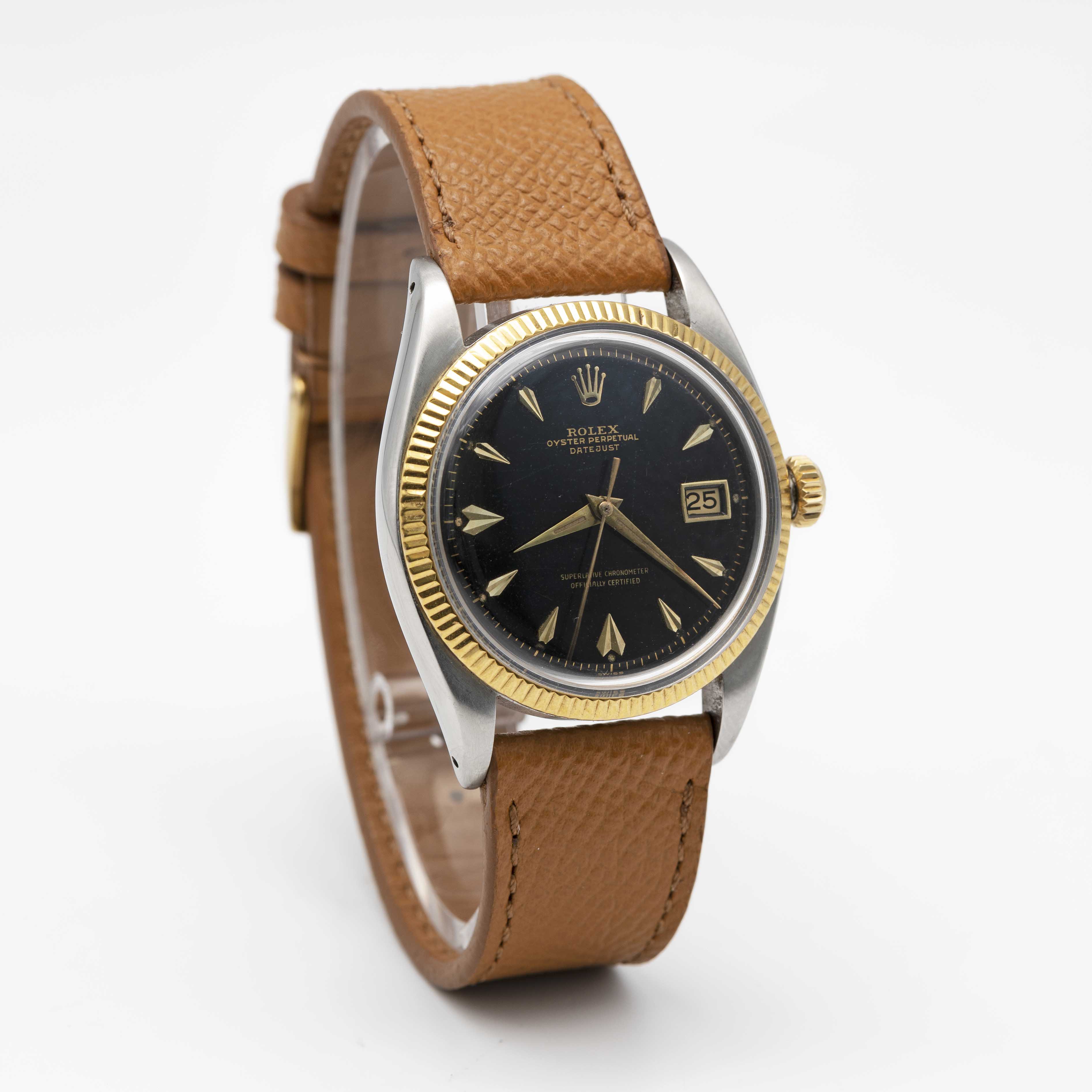 A RARE GENTLEMAN'S STEEL & GOLD ROLEX OYSTER PERPETUAL DATEJUST WRIST WATCH CIRCA 1957, REF. 6605 - Image 4 of 9