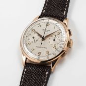 A RARE GENTLEMAN'S LARGE SIZE 18K SOLID ROSE GOLD UNIVERSAL GENEVE MEDICO COMPAX CHRONOGRAPH WRIST