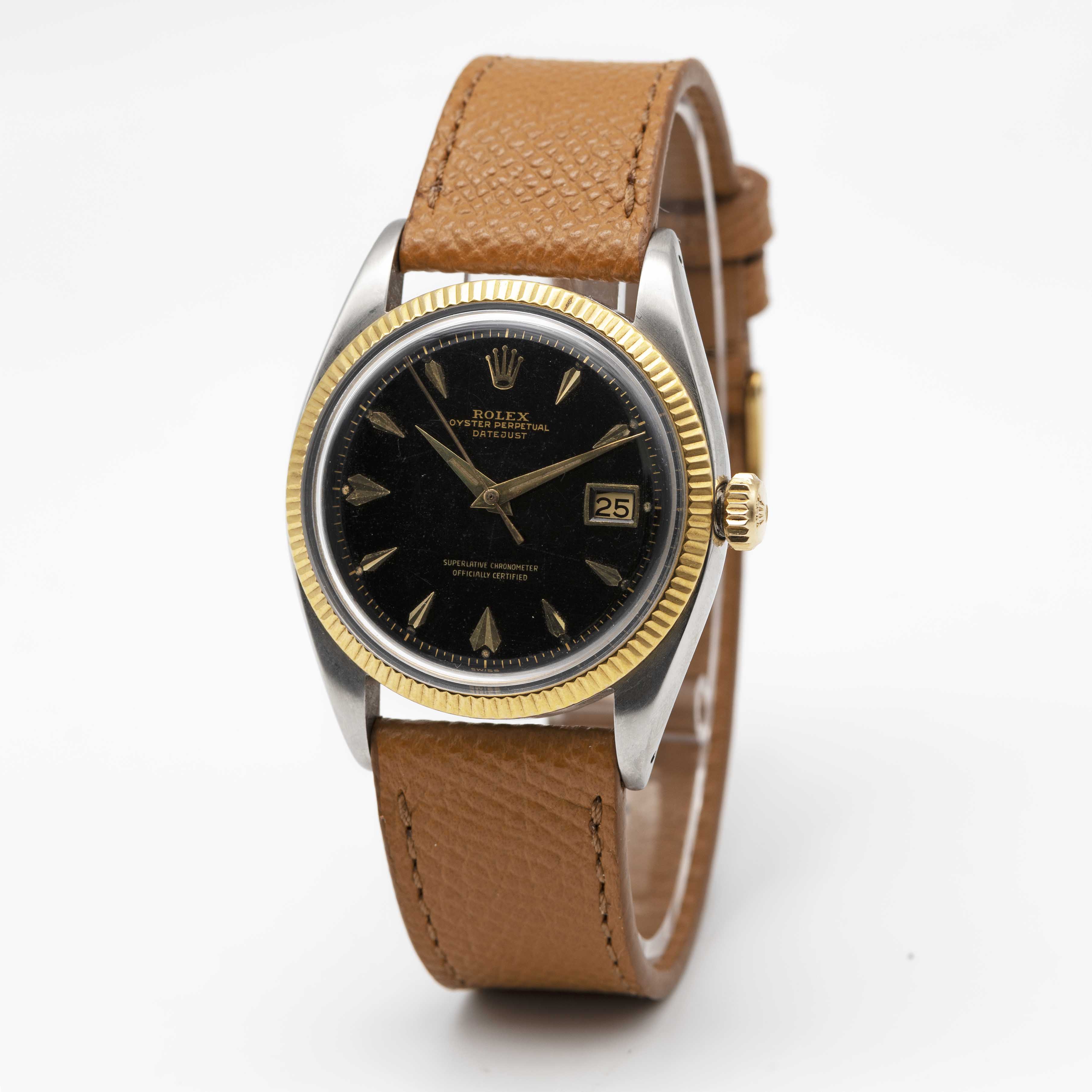 A RARE GENTLEMAN'S STEEL & GOLD ROLEX OYSTER PERPETUAL DATEJUST WRIST WATCH CIRCA 1957, REF. 6605 - Image 3 of 9