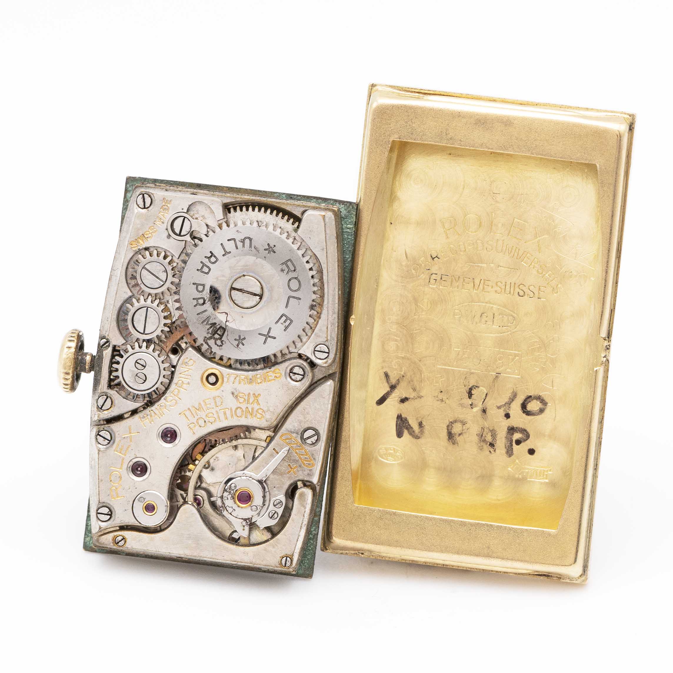 A GENTLEMAN'S 18K SOLID GOLD ROLEX BRANCARD "PRINCE" FLARED RECTANGULAR WRIST WATCH CIRCA 1930s, - Image 7 of 9