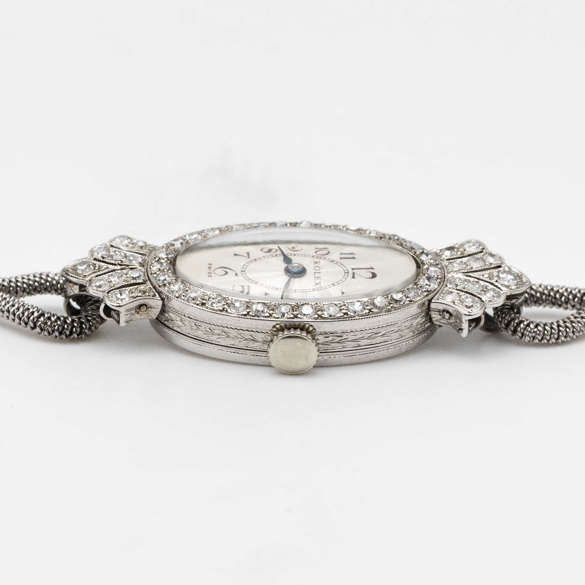 A LADIES FINE SOLID WHITE GOLD & DIAMOND ROLEX COCKTAIL BRACELET WATCH CIRCA 1926, WITH GUILLOCHE - Image 8 of 10