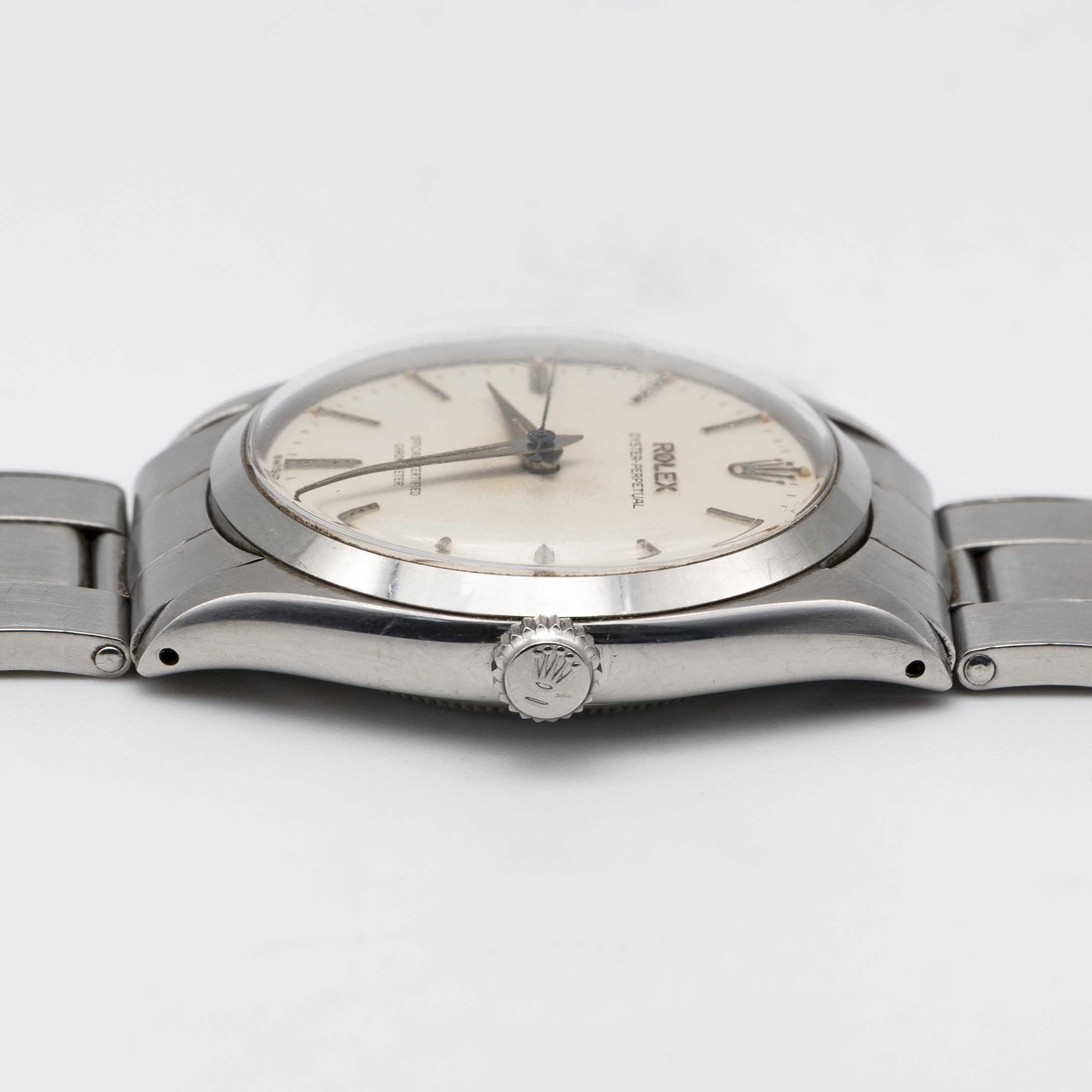 A GENTLEMAN'S STAINLESS STEEL ROLEX OYSTER PERPETUAL BRACELET WATCH DATED 1957, REF. 6564 WITH - Image 10 of 12
