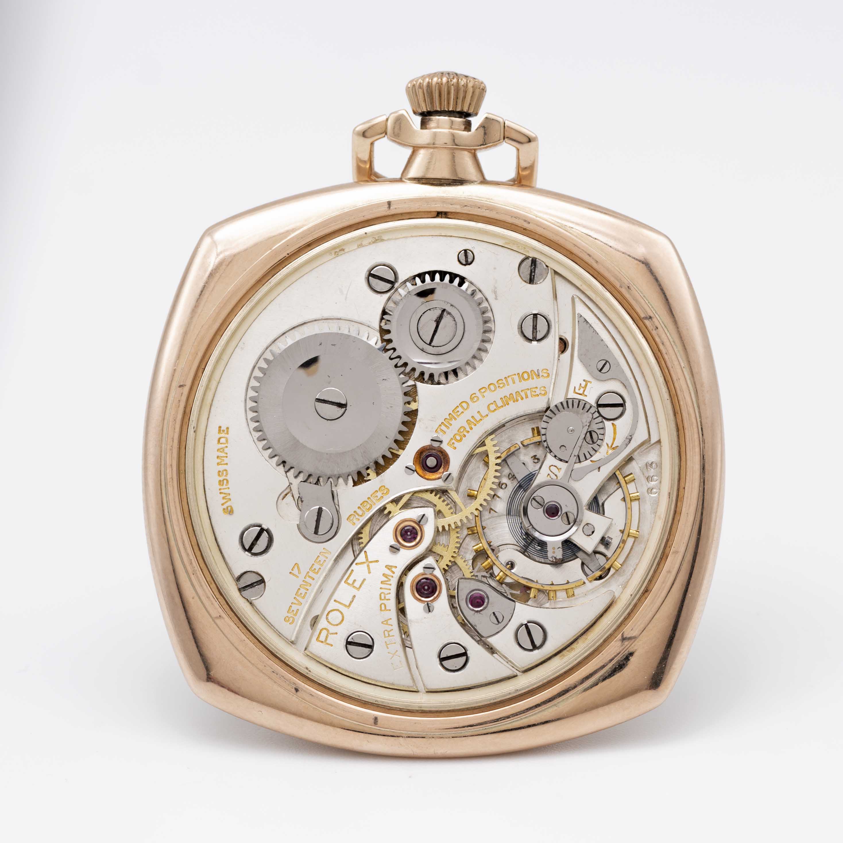 A RARE GENTLEMAN'S 9K SOLID GOLD ROLEX OYSTER "CUSHION" POCKET WATCH CIRCA 1920s, WITH BREGUET - Image 6 of 11
