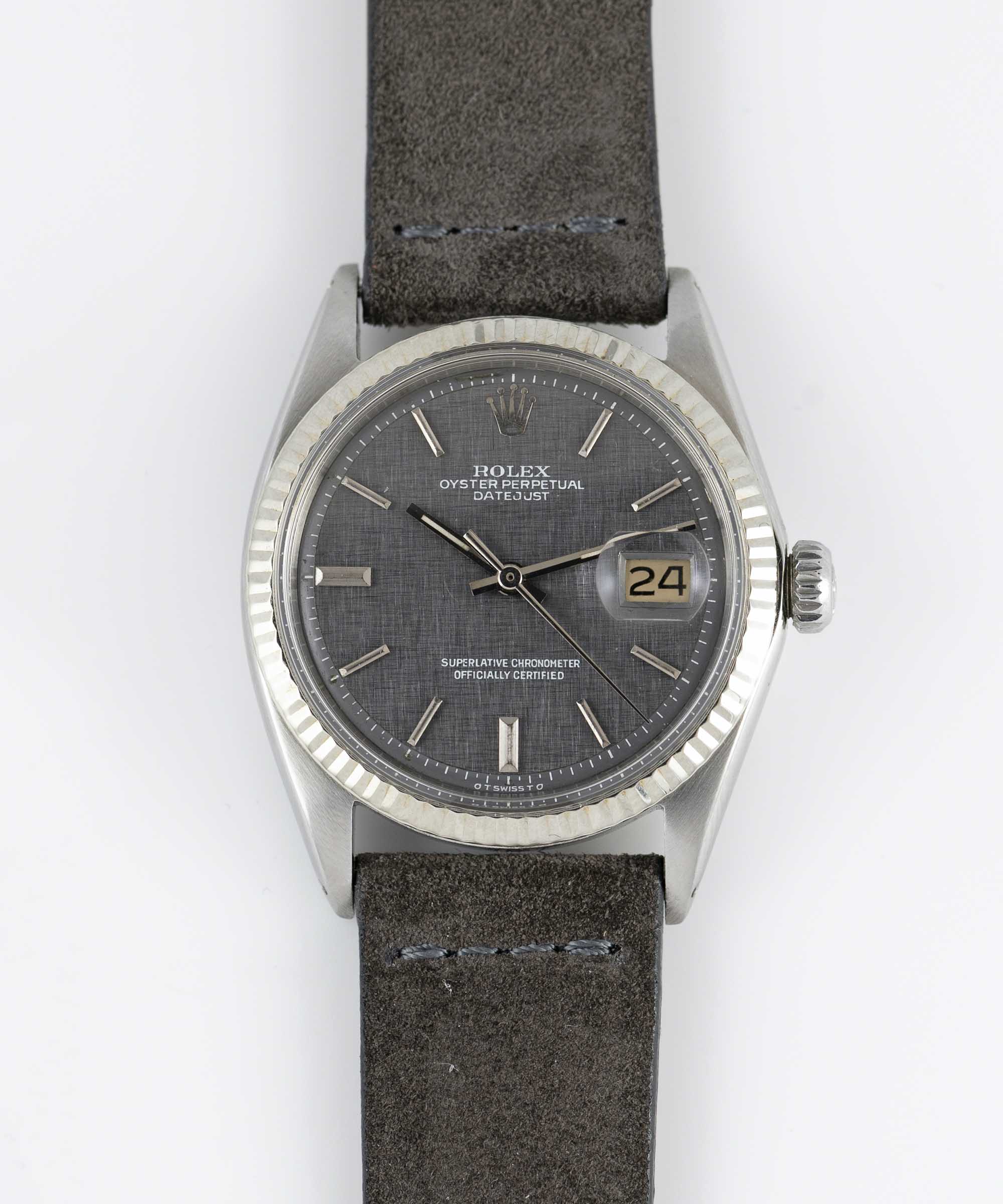 A GENTLEMAN'S STAINLESS STEEL ROLEX OYSTER PERPETUAL DATEJUST WRIST WATCH CIRCA 1970, REF. 1601 WITH