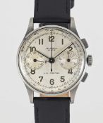 A GENTLEMAN'S STAINLESS STEEL UNIVERSAL GENEVE UNI COMPAX CHRONOGRAPH WRIST WATCH