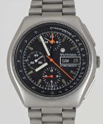 A GENTLEMAN'S STAINLESS STEEL MILITARY TUTIMA AUTOMATIC CHRONOGRAPH BRACELET WATCH CIRCA 1980s