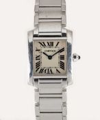 A LADIES 18K SOLID WHITE GOLD CARTIER TANK FRANCAISE BRACELET WATCH CIRCA 2005, REF. 2403