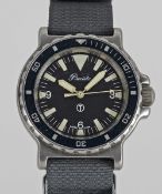 A GENTLEMAN'S STAINLESS STEEL BRITISH MILITARY PRECISTA ROYAL NAVY DIVERS WRIST WATCH DATED 1988,