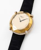 A FINE LADIES 18K SOLID YELLOW GOLD, DIAMOND & CHROME CHOPARD 'GOLDEN DIAMONDS' WRIST WATCH CIRCA