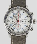 A GENTLEMAN'S STAINLESS STEEL LONGINES LINDERGH CHRONOGRAPH WRIST WATCH CIRCA 2000, REF. L2.618.4