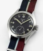 A RARE GENTLEMAN'S STAINLESS STEEL BRITISH MILITARY GRANA W.W.W. WRIST WATCH CIRCA 1945, THE