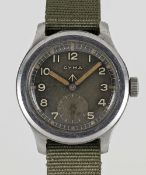 A GENTLEMAN'S STAINLESS STEEL BRITISH MILITARY CYMA W.W.W. WRIST WATCH CIRCA 1945, PART OF THE 