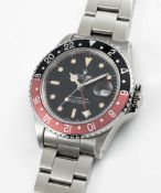 A RARE GENTLEMAN'S STAINLESS STEEL ROLEX OYSTER PERPETUAL GMT MASTER II 