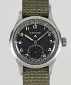 A GENTLEMAN'S STAINLESS STEEL BRITISH MILITARY ETERNA W.W.W. WRIST WATCH CIRCA 1945, PART OF THE 