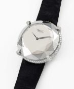 A FINE LADIES 18K SOLID WHITE GOLD, DIAMOND & CHROME CHOPARD 'GOLDEN DIAMONDS' WRIST WATCH CIRCA