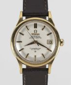 A GENTLEMAN'S 18K SOLID GOLD OMEGA CONSTELLATION CALENDAR WRIST WATCH CIRCA 1958  Movement: 24J,