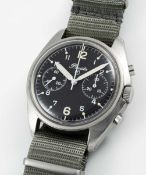 A RARE GENTLEMAN'S STAINLESS STEEL BRITISH MILITARY PRECISTA RAF PILOTS CHRONOGRAPH WRIST WATCH
