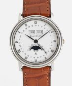 A GENTLEMAN'S STAINLESS STEEL BLANCPAIN VILLERET MOONPHASE TRIPLE CALENDAR WRIST WATCH CIRCA 1980s
