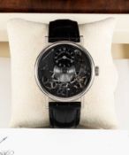 A FINE GENTLEMAN'S 18K SOLID WHITE GOLD BREGUET TRADITION SKELETON POWER RESERVE WRIST WATCH DATED