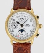 A GENTLEMAN'S 18K SOLID GOLD PHILIPPE DU BOIS & FILS TRIPLE CALENDAR MOONPHASE AUTOMATIC CHRONOGRAPH