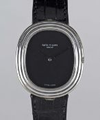 A GENTLEMAN'S LARGE SIZE 18K SOLID WHITE GOLD PATEK PHILIPPE ELLIPSE AUTOMATIC WRIST WATCH CIRCA