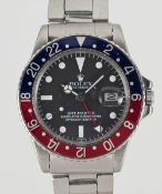 A GENTLEMAN'S STAINLESS STEEL ROLEX OYSTER PERPETUAL DATE GMT MASTER 
