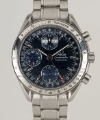 A GENTLEMAN'S STAINLESS STEEL OMEGA SPEEDMASTER TRIPLE CALENDAR AUTOMATIC CHRONOGRAPH BRACELET WATCH